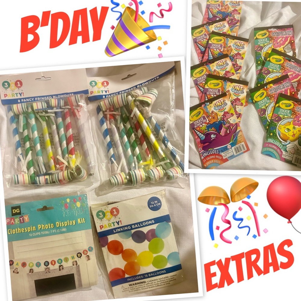 Vibrant Birthday Party Decoration Set w/10 Coloring Pads!